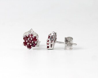 Ruby Silver Stud Earrings • Sterling Silver Ruby Studs • July Birthstone Jewelry • Natural Ruby Earrings • Red Gemstone Studs • Gift for Her