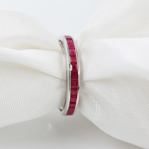 Ruby Eternity Band Ring Sterling Silver, July Birthstone Ring, Full Eternity Ruby Ring, Stackable Wedding Band, Anniversary Gift for Her