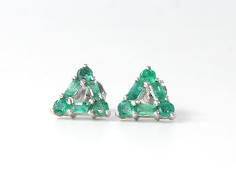 Emerald Stud Earrings Sterling Silver | Natural Green Gemstone Earrings | May Birthstone Jewelry | Dainty Minimalist Studs | Gift for Her