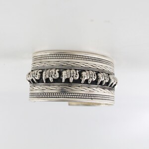 Pulsera de elefante de plata de ley maciza, pulsera apilable hecha a mano
