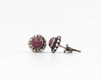 Star Ruby Sterling Silver Stud Earrings | July Birthstone