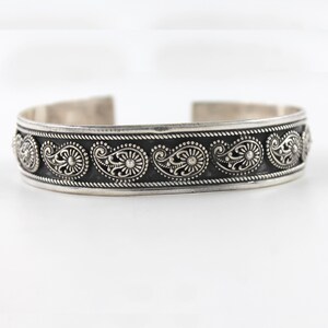 Handmade Sterling Silver Bangle, Floral Paisley Design