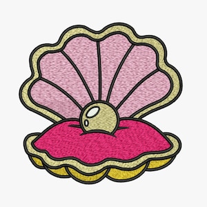 Disegno per ricamo a macchina con conchiglie e perle: Spiaggia sull'oceano (Download immediato, 3,5-5 pollici)