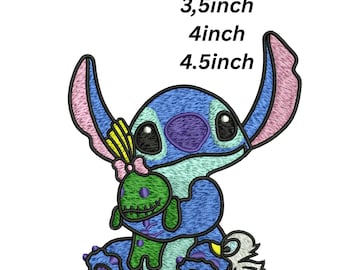 Diseño de bordado inspirado en Lilo • Personaje sosteniendo un muñeco de peluche • Patrón de bordado a máquina • Archivo digital instantáneo
