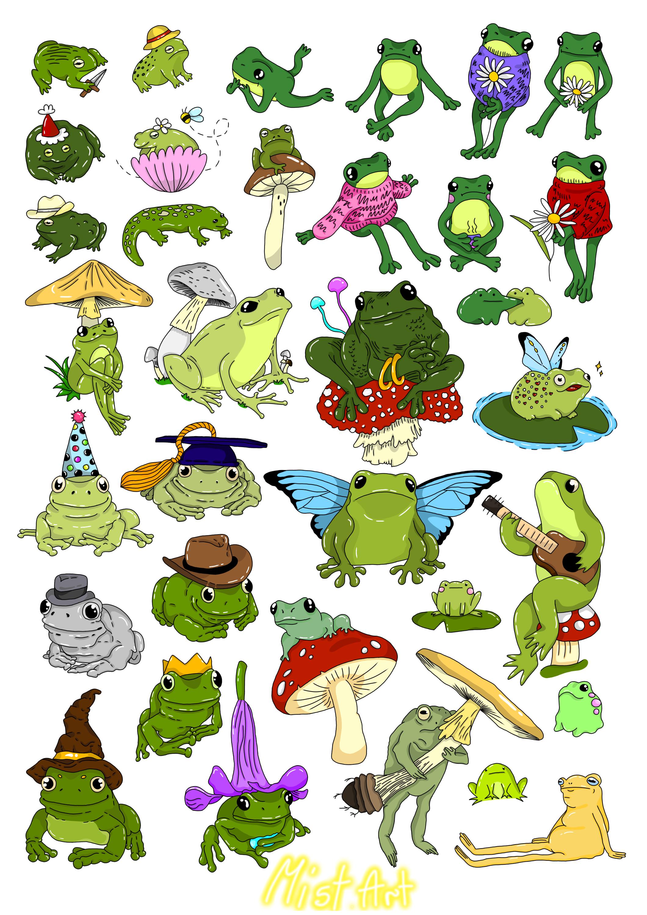 33 Frogs and 1 Gecko | Cute Frog Sticker Sheet | Printable Toads PNG ...
