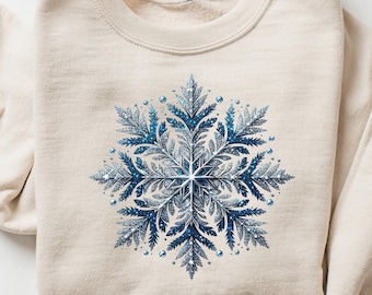Snowflake Christmas Sweatshirt, Winter Holiday Crewneck, Cozy Snowflakes Sweater, Cute Winter Sweatshirt Women, Glitter Snowflake Xmas Gift