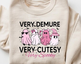 Very Demure Very Cutesy Very Spooky Sweatshirt, Women autumn Sweater, Halloween Party, Ghost Halloween Sweatshirt, Fall Cute Ghost Sweater