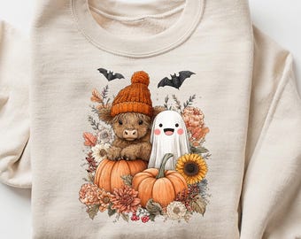 Halloween Cute Cow Sweatshirt, Retro Halloween Ghost Cow Sweatshirt, Ghost Cows Shirt, Funny Cow T Shirt, Spooky Season Shirt, Cow Halloween