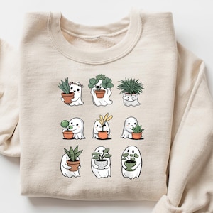 Cute Ghost Plant Sweatshirt, Plant Lover Halloween Shirt, Halloween Mom Sweater, Floral Ghost Shirt, Ghost Plant Lady Shirt, Spooky Gardener