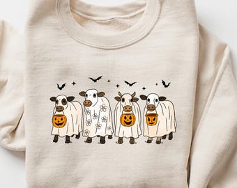 Halloween Cow Sweatshirt, Ghost Cows Sweatshirt, Halloween Sweatshirt, Funny Halloween, Halloween Crewneck, Ghost Shirt, Cow Lover Shirt