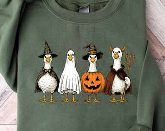Goose Halloween Sweatshirt, Retro Halloween Aesthetic Shirt, Women's Halloween Sweatshirt, Cute Ghost Pumpkin Witch Goose Funny Shirt