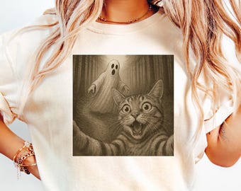 Halloween Ghost Cat Selfie Shirt, Cat Ghost Selfie Tee, Cute Cat Lovers Shirt, Ghost Halloween Gift, Halloween Cat Tee, Spooky Season Shirt