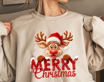 Merry Christmas Reindeer Sweatshirt, Reindeer Shirt,, Merry Christmas Tee, Kids Christmas Sweater, Funny Reindeer Shirt, Holiday Gift