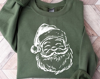 Christmas Retro Santa Sweatshirt, Vintage Christmas Shirt, Christmas Family Group Shirts, Santa Face Tee Santa Claus Sweater, Christmas Gift