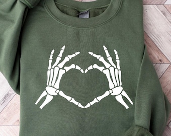 Skeleton Hand Making Heart Sweatshirt, Spooky Halloween Heart Shirt, Scary Halloween Skeleton Shirt, Skeleton Hand Shirt, Halloween Gift