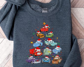 Cars Disney Christmas Sweatshirt, Lightning McQueen Christmas Sweatshirt, Cars Christmas Hoodie, Christmas Cars Tree Crewneck, Gift for Boys