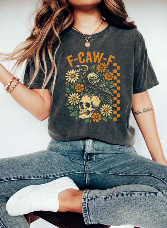 F-Caw-F Funny Crow Shirt, Black Crow Moonlit Raven Unisex T-shirt, Funny Sassy Raven Lover Gift, Autumn Style, Nature-Inspired, Raven Tshirt