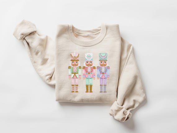 Nutcracker Christmas Sweatshirt, Women's Holiday Crewneck, Watercolor Holiday Sweater, Festive Holiday Party Gift, Pink Christmas Shirt
