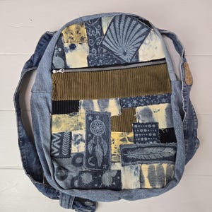Denim Backpack Boho Patchwork Design  Upcycled Denim - One of a Kind Patches