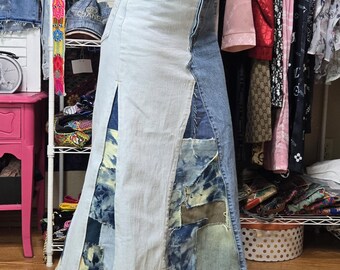 Denim Patchwork Skirt Upcycled Levi's Jeans Turned Into Skirt