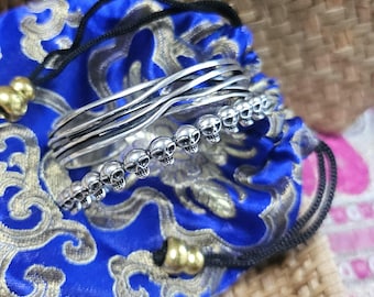 Sterling Silver Skull Cuff Bracelets Adjustable - w/ Jewelry Pouch Personalize option