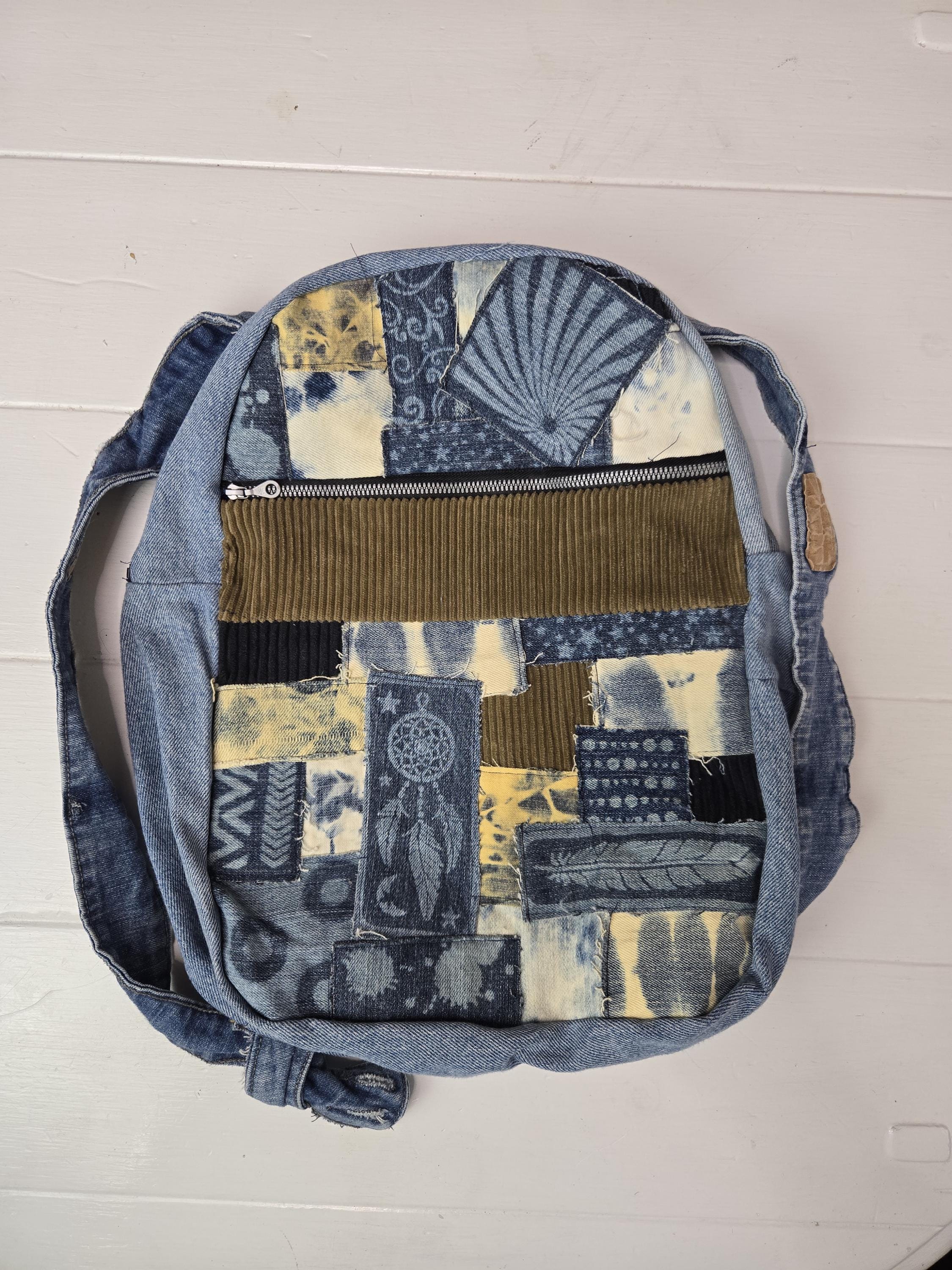 Denim Backpack Boho Patchwork Design Upcycled Denim - One of  display picture 1