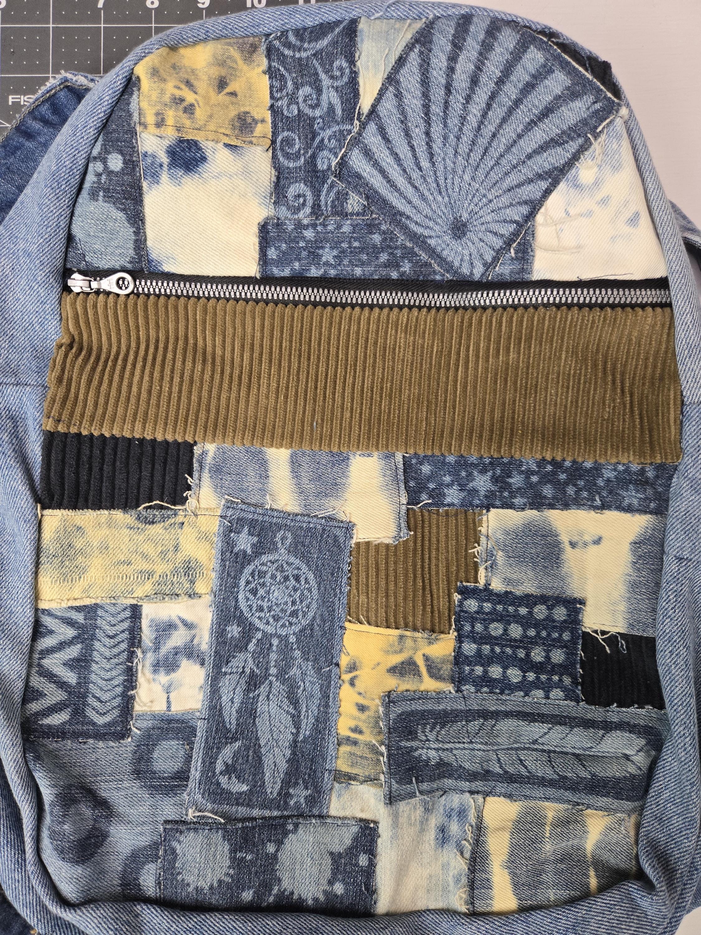 Denim Backpack Boho Patchwork Design Upcycled Denim - One of 