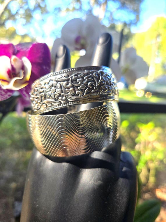 Thick Silver Bangle Bracelets with Jewelry Pouch … - image 1