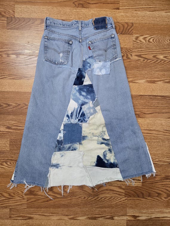 Long Denim Patchwork Skirt Upcycled Vintage Levi's Jeans Turned