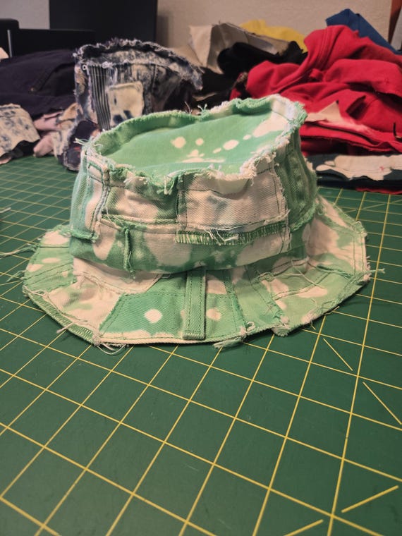 Green Denim Patchwork Bucket Hat Upcycled Tie Dye Hat - Etsy display picture 1