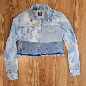 Levi&#39;s Denim Jean Jacket - Cropped Corset Style Distressed Patchwork Denim Design Jacket - ONE OF A KIND