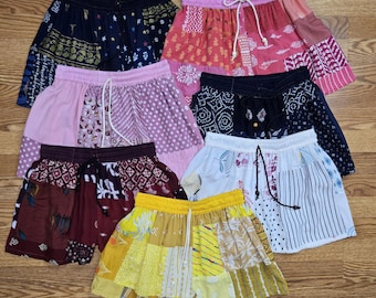 Patchwork Bohemian Short Shorts Highrise Drawstring Waist