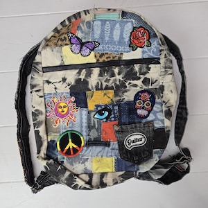 Denim Backpack Tie Dye Patchwork Patches Upcycled Denim - One of a Kind Patches