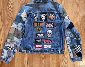 Chaqueta vaquera de patchwork - Diseño reciclado, talla XL