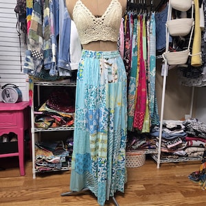 Long Flower Drawstring Skirt - Patchwork Boho Long Skirt
