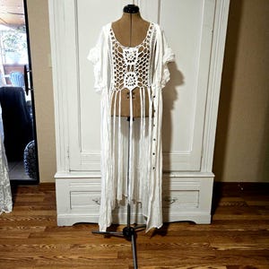 White Crochet Top with White  Button and Tie Dress Cover Up