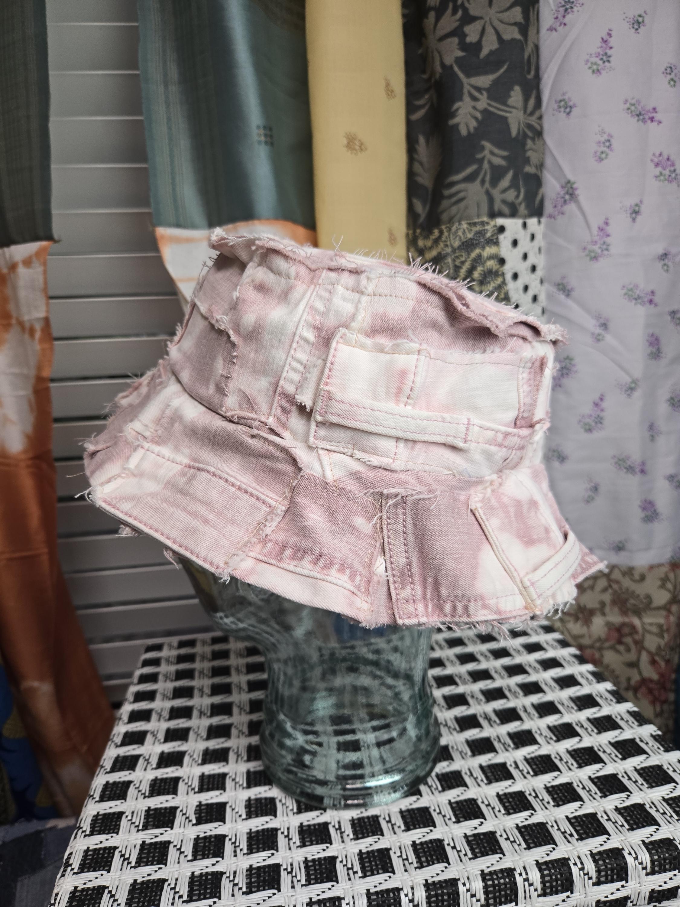 Pink Patchwork Denim Bucket Hat: Distressed Tie Dye - Etsy display picture 2