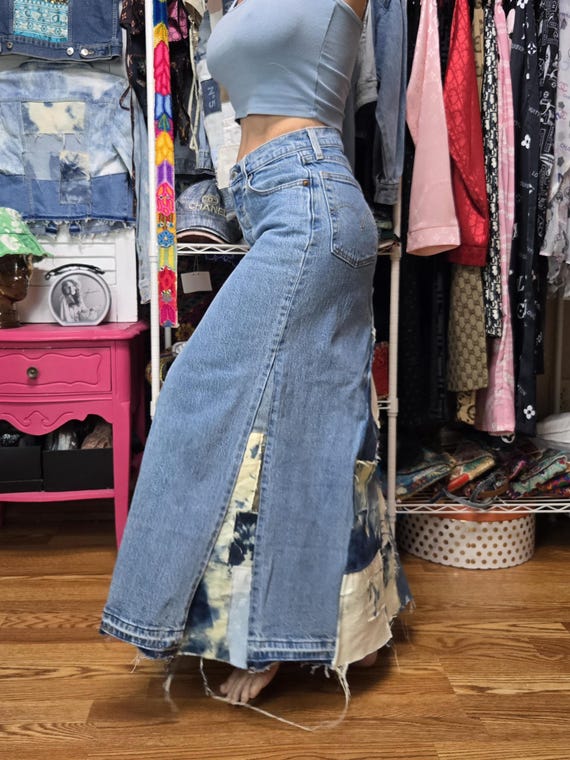 Denim Patchwork Skirt Upcycled Levi's Jeans Turned Into Skirt