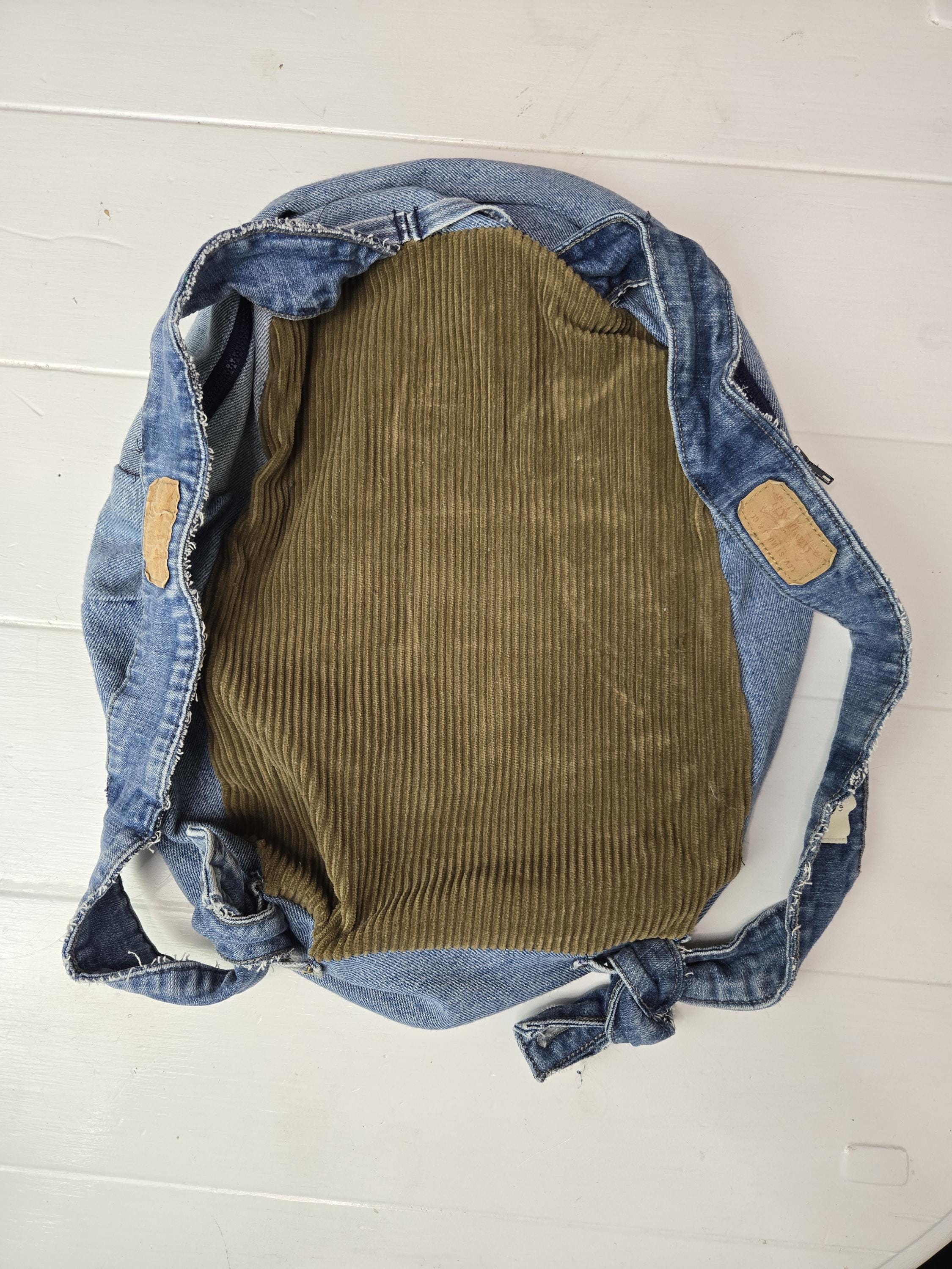 Handmade Denim Patchwork Backpack – One of a Kind - Size: 17” H × 12” W × 5” D Denim Backpack Boho Patchwork Design Upcycled Denim - One of  main image 3