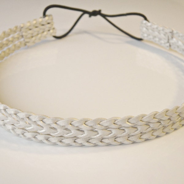 Pearl-Braided Leather Headband-wedding, bridesmaids, hippie, boho, bride, white