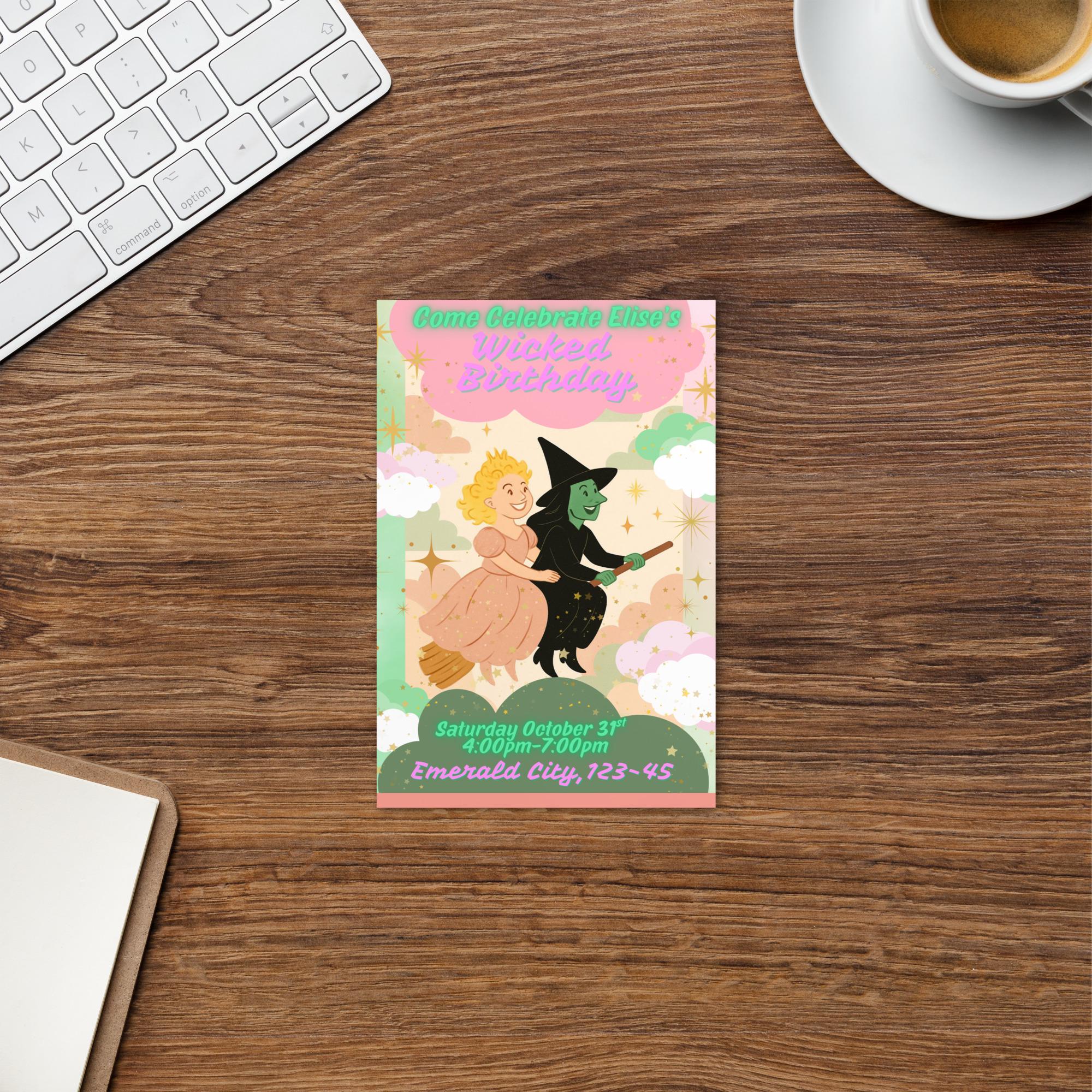 Wicked Birthday Invitation: Elphaba & Glinda Witch Party, 4x6