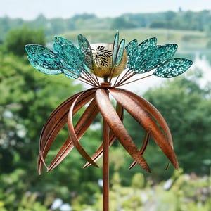 Metal Dual Garden Wind Spinner, Garden Wind Sculpture, Outdoor Garden Decor, Wind Spinner, Handmade Flower Decor Gift, Kinetic Wind Spinner