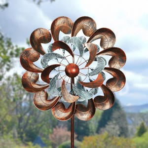 Handmade Wind Spinner, Outdoor Garden Decor, Colorful Wind Sculpture, Yard Garden Decor Gift, Kinetic Windmill, Bronze Retro Metal Spinner