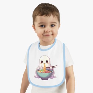 Cute Ghost Eating Ramen Baby Bib, Cute Halloween Infant Bib, Baby Shower Gift, Fun Baby Accessories, Kawaii Baby Gift