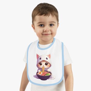 Cute Cat Eating Ramen Baby Bib, Cute Halloween Infant Bib, Baby Shower Gift, Fun Baby Accessories, Kawaii Baby Gift
