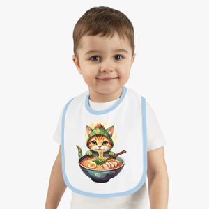 Cute Dino Cat Eating Ramen Baby Bib, Cute Halloween Infant Bib, Baby Shower Gift, Fun Baby Accessories, Kawaii Baby Gift