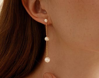 Minimalist Pearl Drop Earrings, Natural Pearl Dangle Earrings, Wedding Pearl Earrings, Bridal & Bridesmaids Jewlery, Christmas Gift for Mom