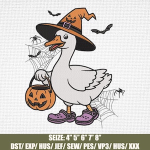 Halloween Goose Embroidery Design, Witch goose embroidery, Funny Goose Embroidery Design, Halloween Goose Machine Embroidery