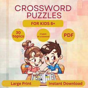 Crossword for Kids | Crossword Puzzle | Picture & Word Clues| Crossword Puzzle Pack for Children| Printable Activity, Instant Download PDF