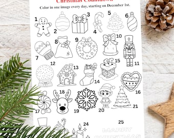 Christmas Countdown Coloring Page Kids Advent Calendar December Activity Holiday Poster Printable PDF Instant Download